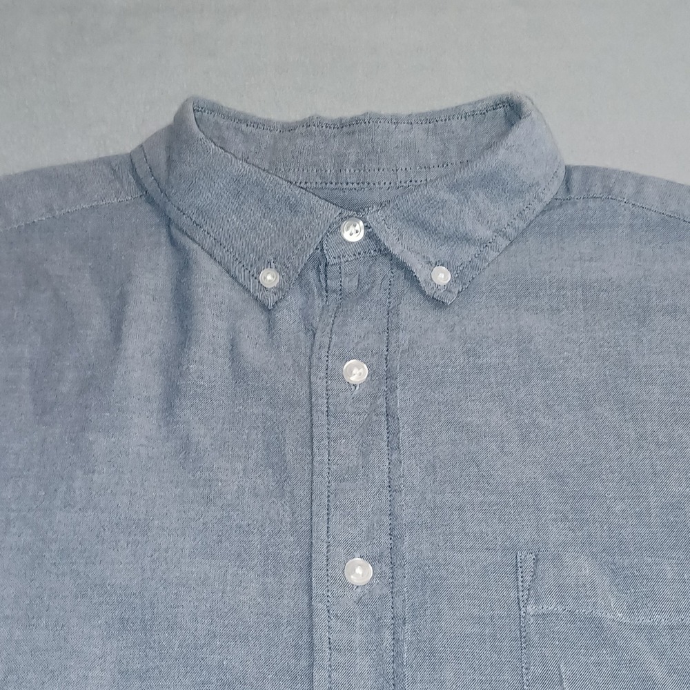 George Button Down Shirt Mens L Blue Classic Fit Short Sleeve Stretch Chambray - Picture 10 of 11